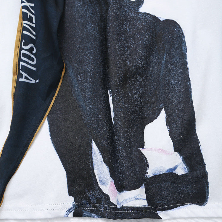 Dam T-shirt Konstnärlig Design Mjukt Material med Halsduk-4