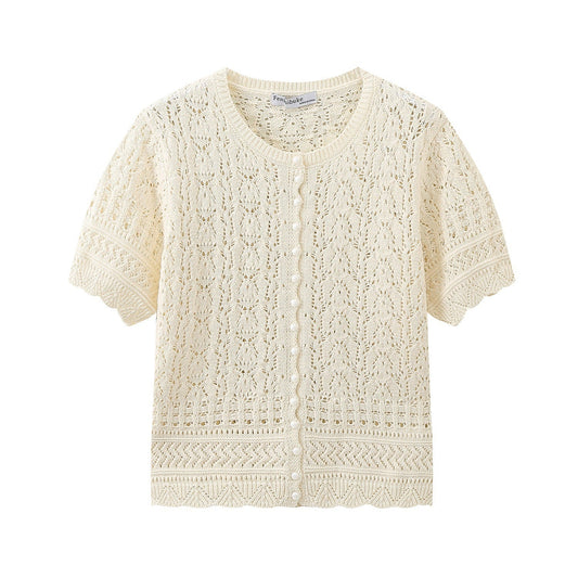 Kvinnors Cardigan Kortärmad Spetsdetaljer Lätt Tyg-1