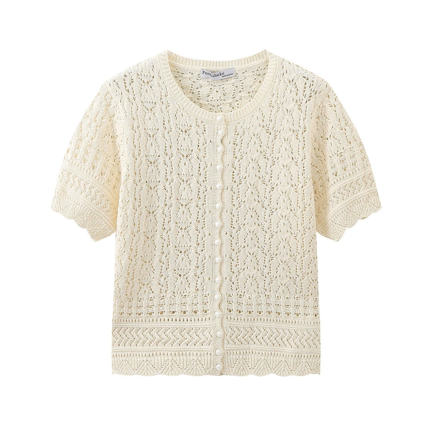 Variant image for Kvinnors Cardigan Kortärmad Spetsdetaljer Lätt Tyg-1