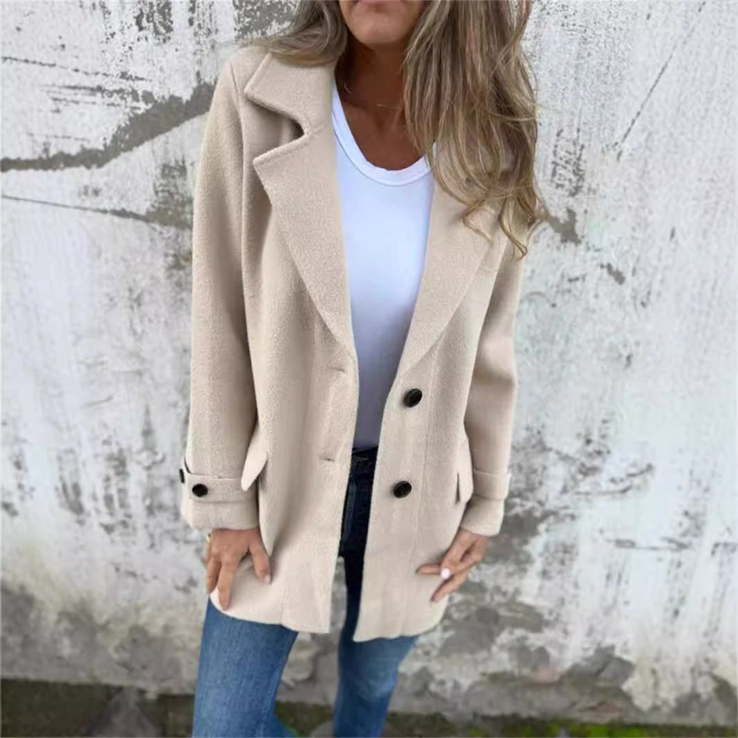 Lång Kofta Dam Elegant Ullmix med Revers-2