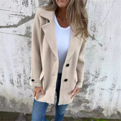 Lång Kofta Dam Elegant Ullmix med Revers-2