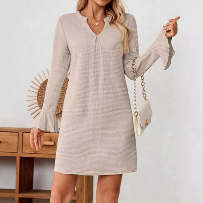 Fina Dam Klänningar V-ringad med Utsvängda Ärmar Polyester-4