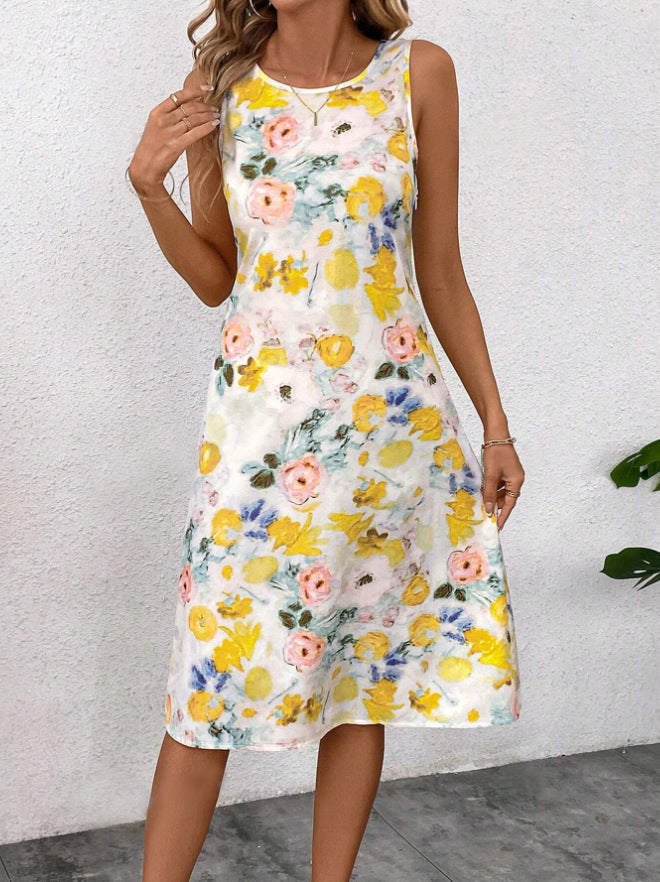 Dam Midiklänning Blommig A-linje Polyester för Bröllop och Fest-2