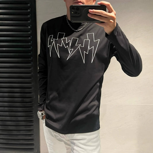 Herr Långärmad T-shirt Rundhalsad i Kvalitetsbomull-1