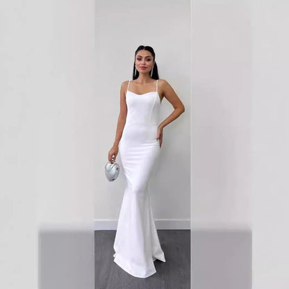 Kvinnors Fishtail Klänning Spaghetti Band Polyester Slim Fit-4