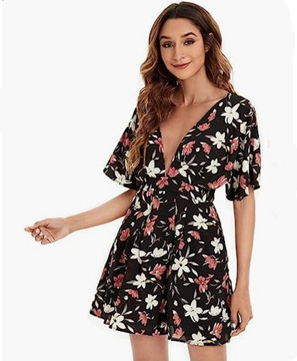 Kvinna Fritidsklänning Blommig V-Hals Lätt Tyg 13