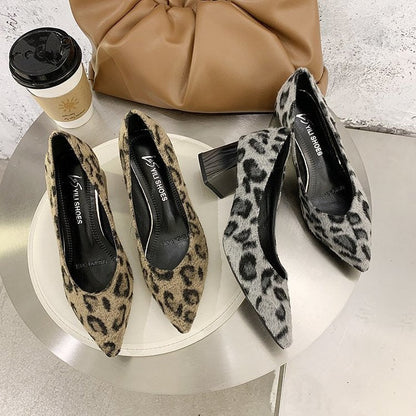Kvinnor Pumpar Leopardmönster Blockhäl Mjukt Tyg-5