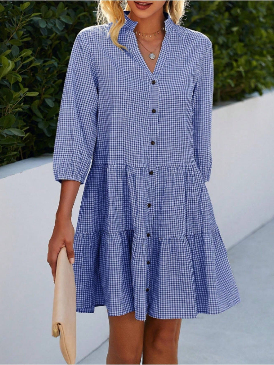 Variant image for Damklänning A-Line V-ringning Tre-fjärdedels Ärmar Bomull Polyester-11