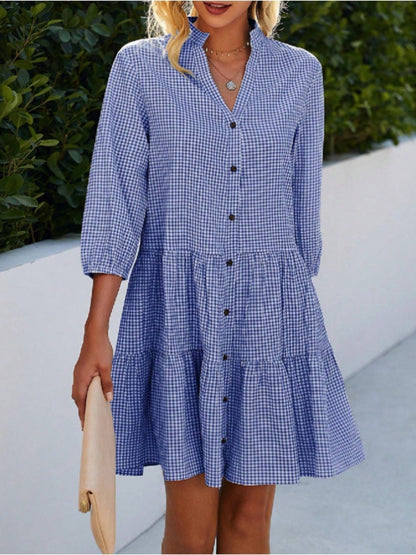 Variant image for Damklänning A-Line V-ringning Tre-fjärdedels Ärmar Bomull Polyester-11