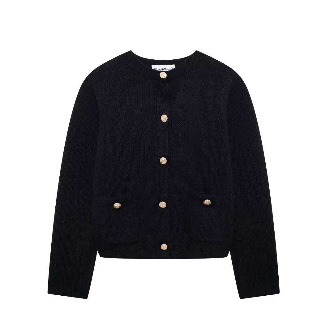 Lång Kofta Dam Med Gyllene Knappar Polyester-3