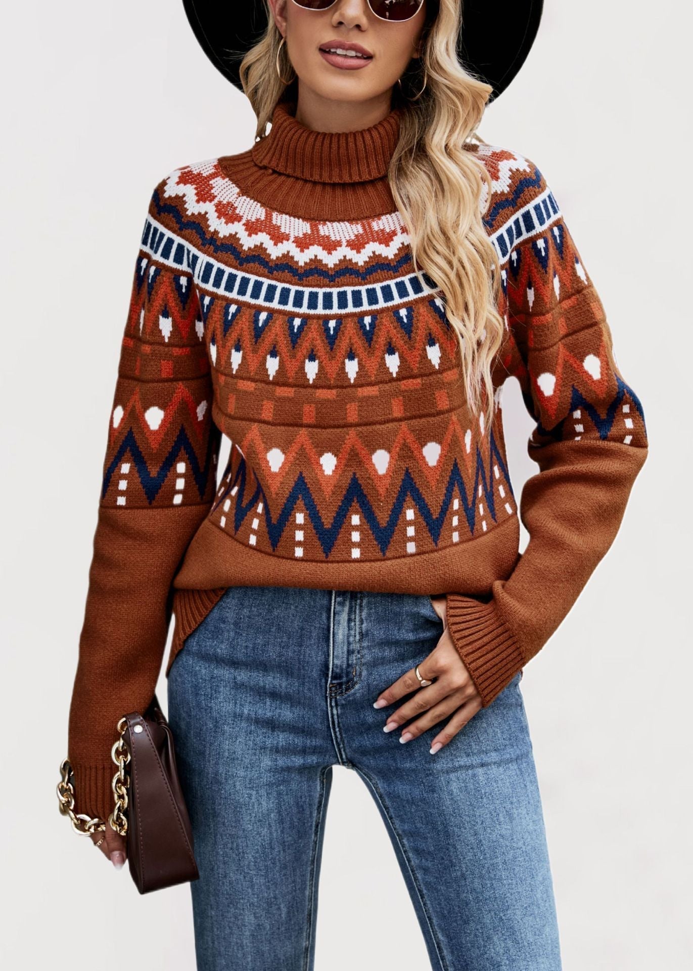 Dam Löst Stickad Tröja Geometriskt Mönster Viskos Nylon Polyester-1