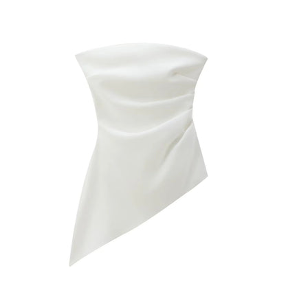 Dam Festtopp Asymmetrisk Draperad Silkeslen Tyg 3