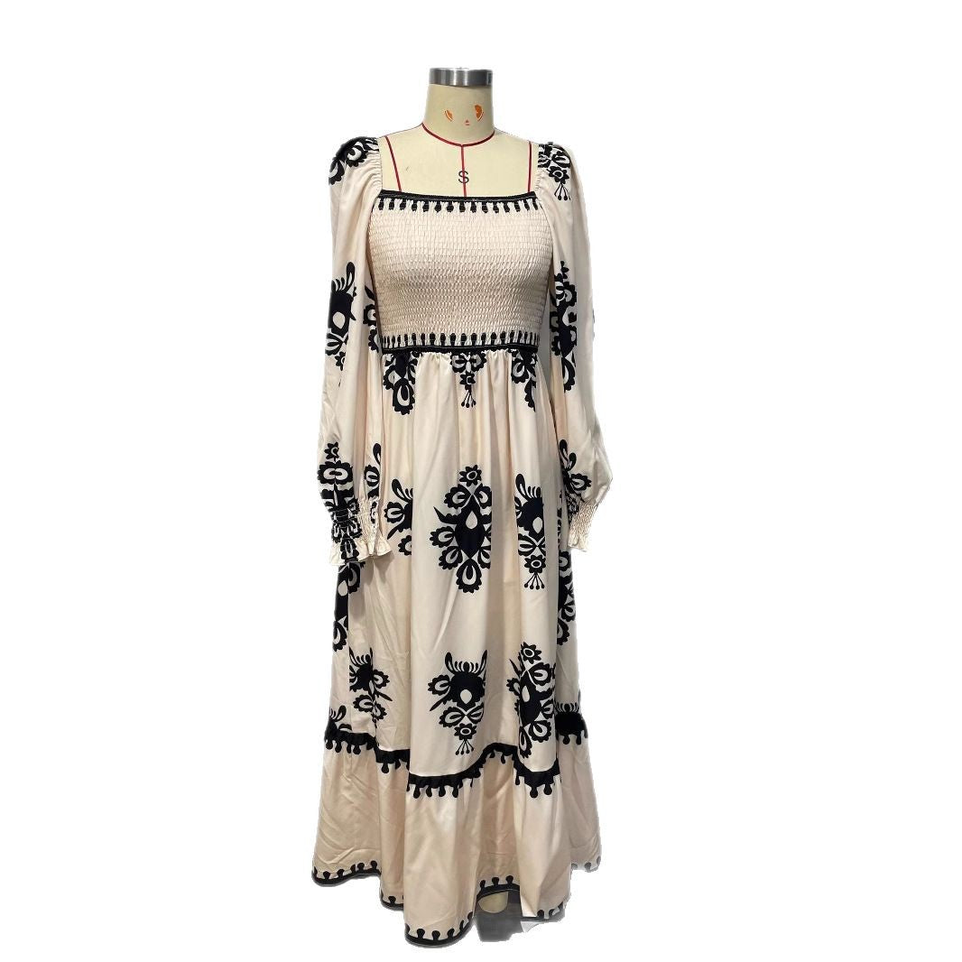 Dam Maxi Klänning A-Line Långärmad Polyester Elegant Design-6