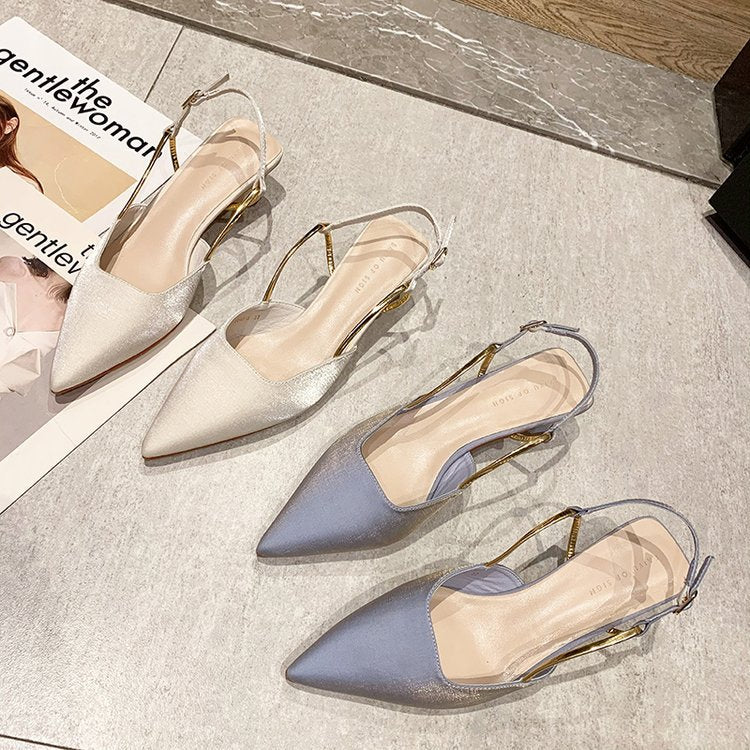Slingback Pumps för Kvinnor med Spetsig Tå och Justerbar Metallstängning – Svart Syntetisk, Ergonomisk Sula 3