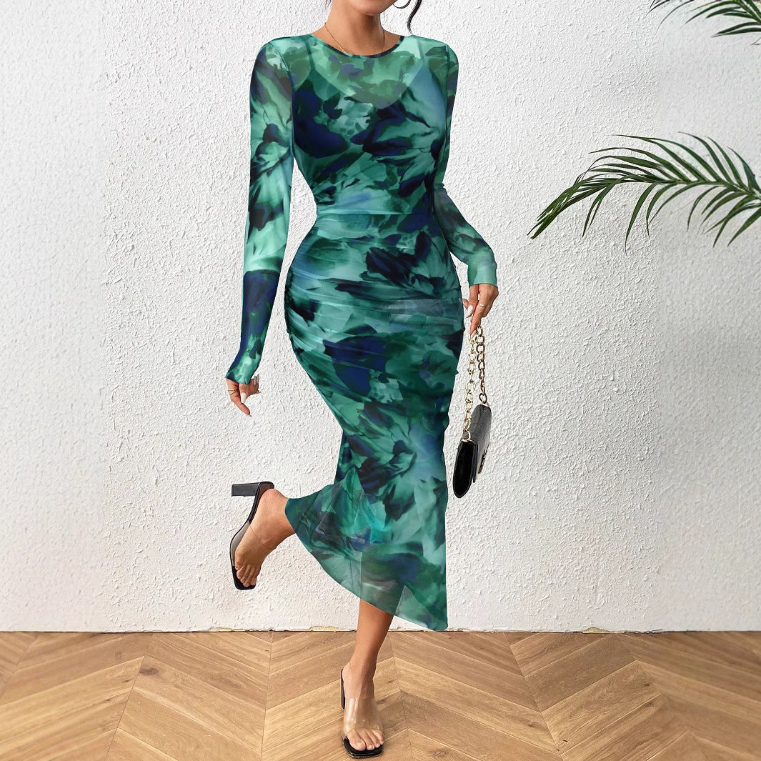 Dam Klänning Långärmad Elegant Mjuk Elastisk Blandning 2