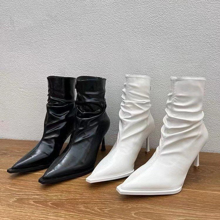 Kvinnor Ankelstövlar Spetsig Tå Slip-On Läder 2