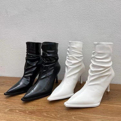 Kvinnor Ankelstövlar Spetsig Tå Slip-On Läder 2