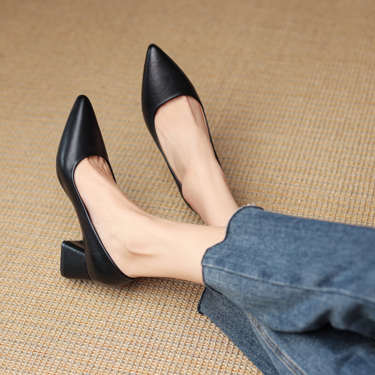 Kvinnor Blockklack Pumps Läder Elegant Komfort 7 cm Klack-4