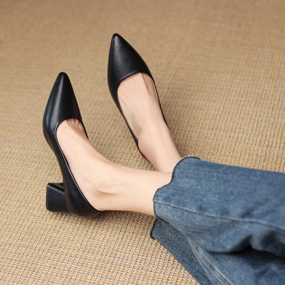 Kvinnor Blockklack Pumps Läder Elegant Komfort 7 cm Klack-4