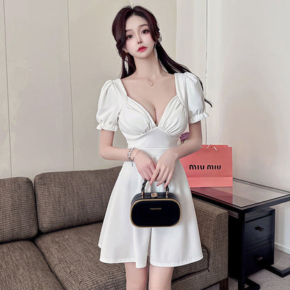 Variant image for Dam Kort Klänning V-skärning Utställda Ärmar Polyester-1