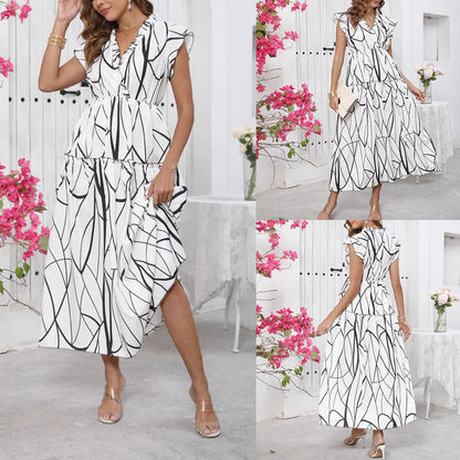 Damklänning A-linjeformad V-hals Polyester Fina Dam Klänningar-2