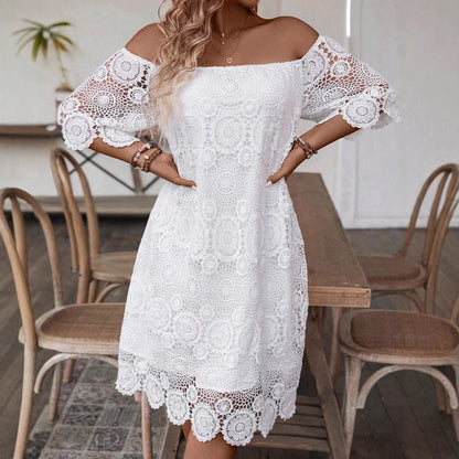 Fina Dam Klänningar Off-the-Shoulder Spets Lätt Polyester-4