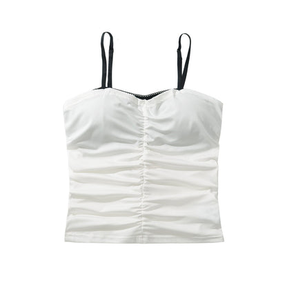 Damer Topp Rüschdetaljer Justerbara Spaghettiband Lätt Material 3