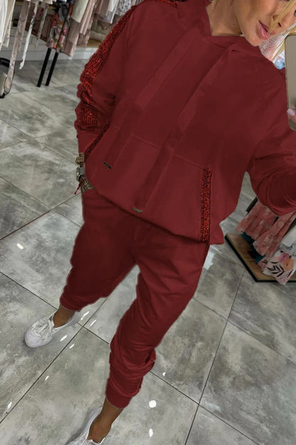 Variant image for Dam Hoodie Set med Paljetter och Långärmad Byxor i Polyester-19