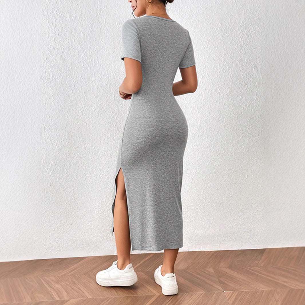 Damklänning Bodycon Korta Ärmar Ribbad Tygblandning-3