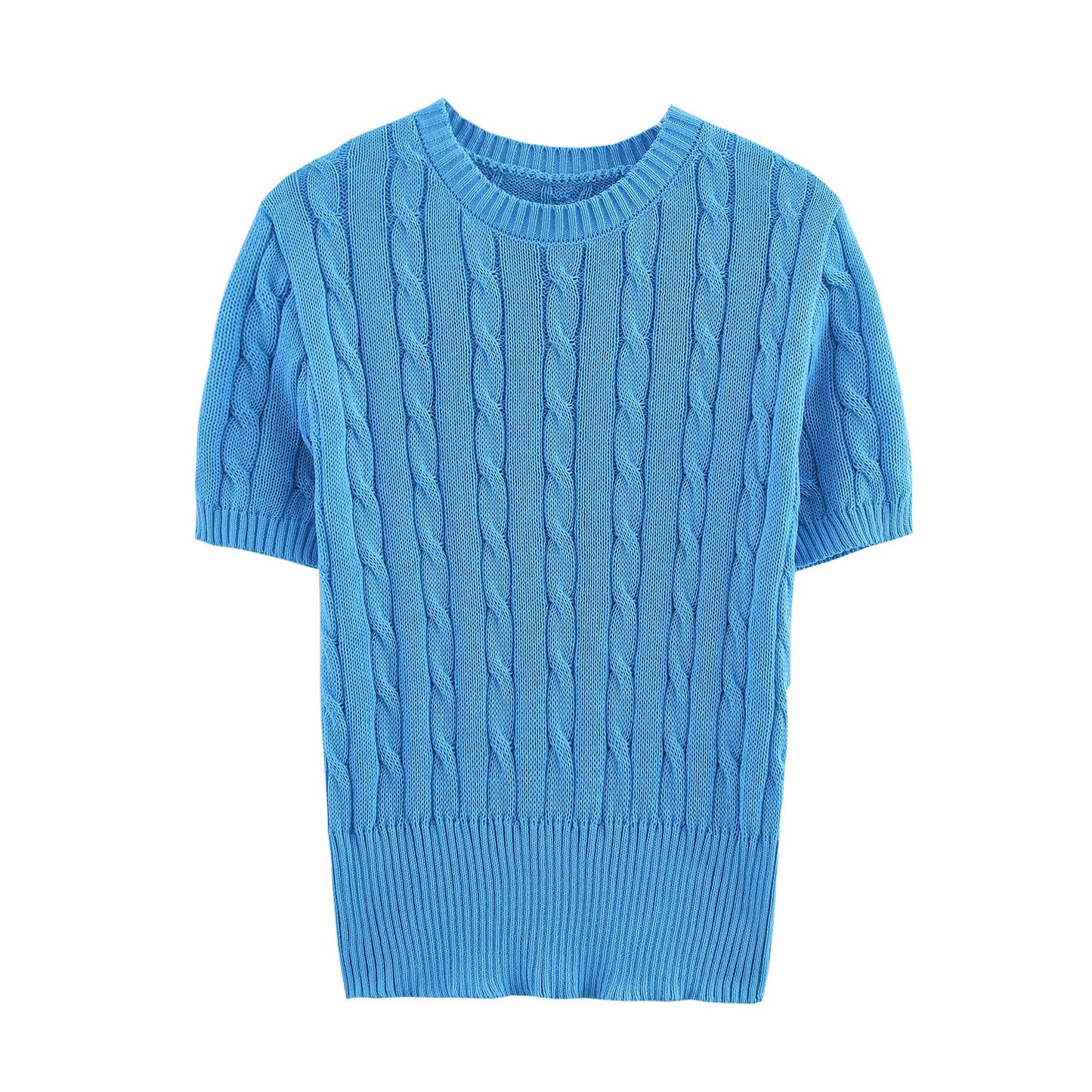 Variant image for Dam Kortärmad Stickad Tröja Kabelmönster 100% Bomull-2