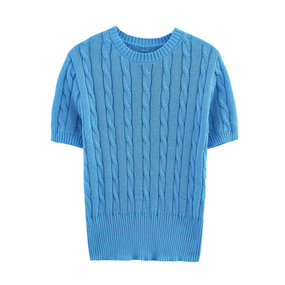 Variant image for Dam Kortärmad Stickad Tröja Kabelmönster 100% Bomull-2