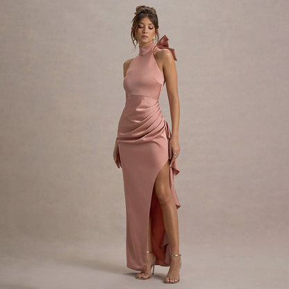 Maxiklänning Dam Draperad Satin Elegant 4