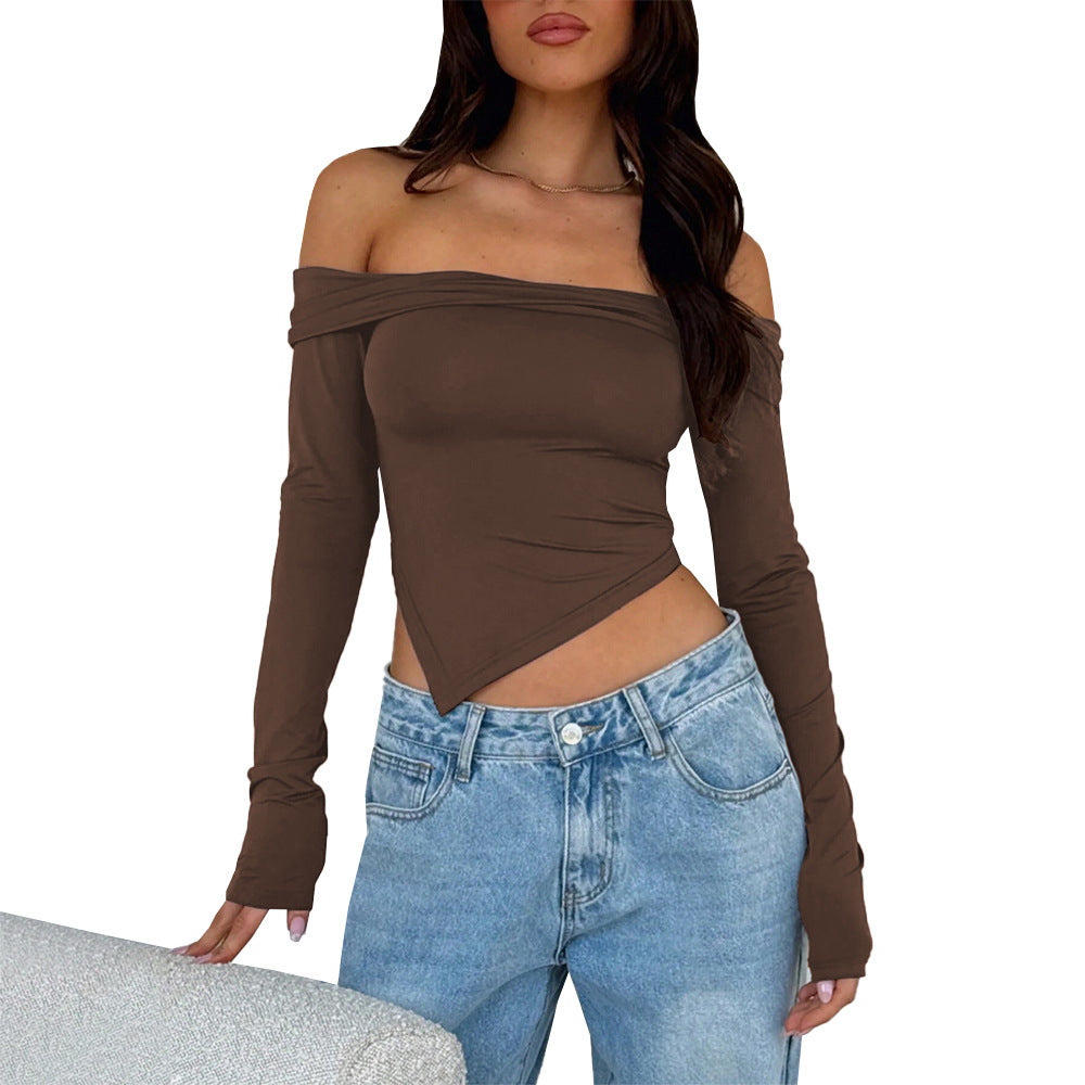 Kvinnors Off-Shoulder Skjorta med V-ringning – Mjuk och Elastisk Långärmad Blus för Vardag och Fest 6