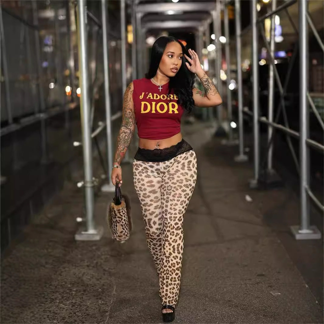 Kvinna Skinny Byxor Leopardmönster Spandex-2