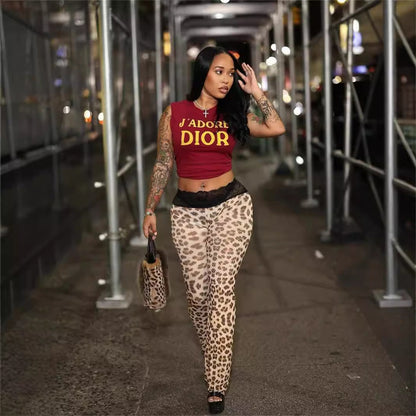 Kvinna Skinny Byxor Leopardmönster Spandex-2
