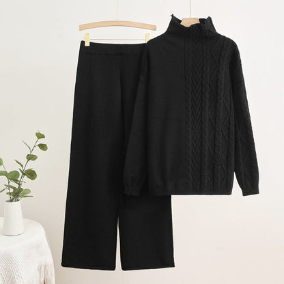 Dam Turtleneck Set med Långa Ärmar och Byxor i Viskosfiber-3