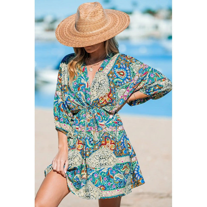 Variant image for Kvinna V-Neck Klänning Blommönster Elastisk Polyester-1