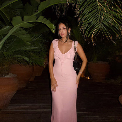 Elegantes Abendkleid für Frauen mit Tiefem V-Ausschnitt und Rüschensaum – Perfekt für Hochzeiten und Festlichkeiten, Hochwertiges Material 2