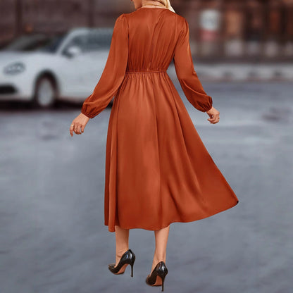 Kvinnor Chiffongklänning Knälängd med Knappdetalj och Uthyrda Ärmar 2