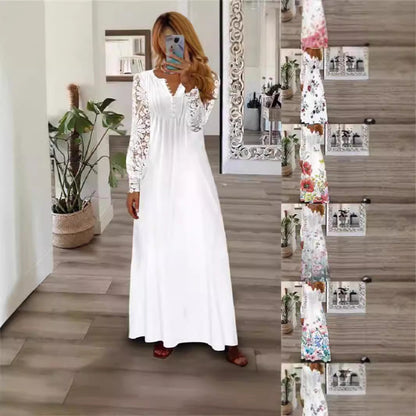 Damklänning A-Line Långa Ärmar Polyester V-Hals Fina Dam Klänningar-2