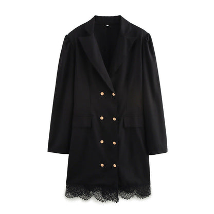 Dam Kostymklänning Smal Passform Med Krage Nätverk Långärmad-2