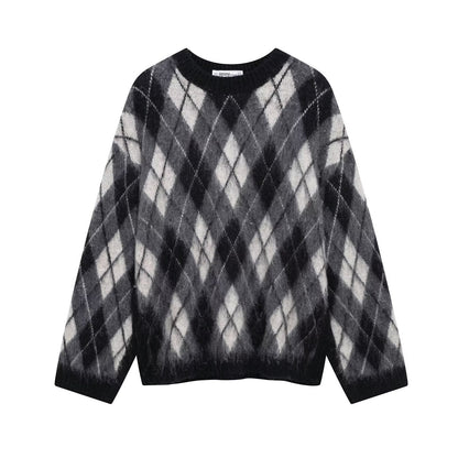 Variant image for Dam Tröja Långärmad Pullover Polyester med Diamantmönster-1