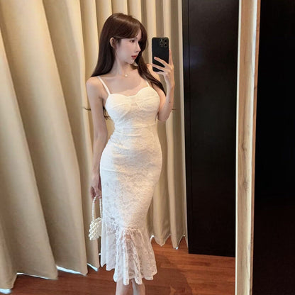 Kvinna Off-Shoulder Klänning Spaghetti Band Lätt Tyg-3