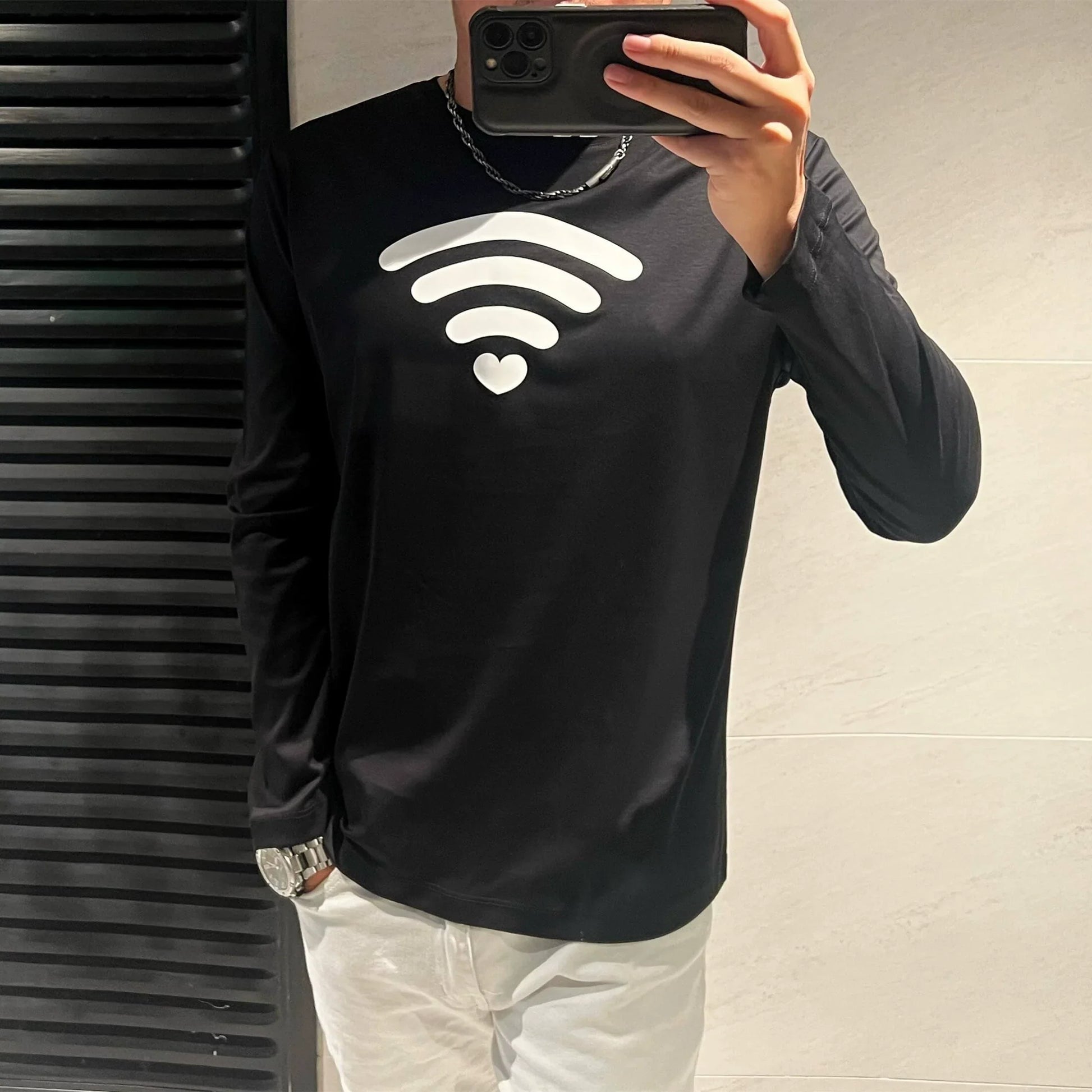 Dam Långärmad Topp Geometrisk Design Mjuk Bomull-1