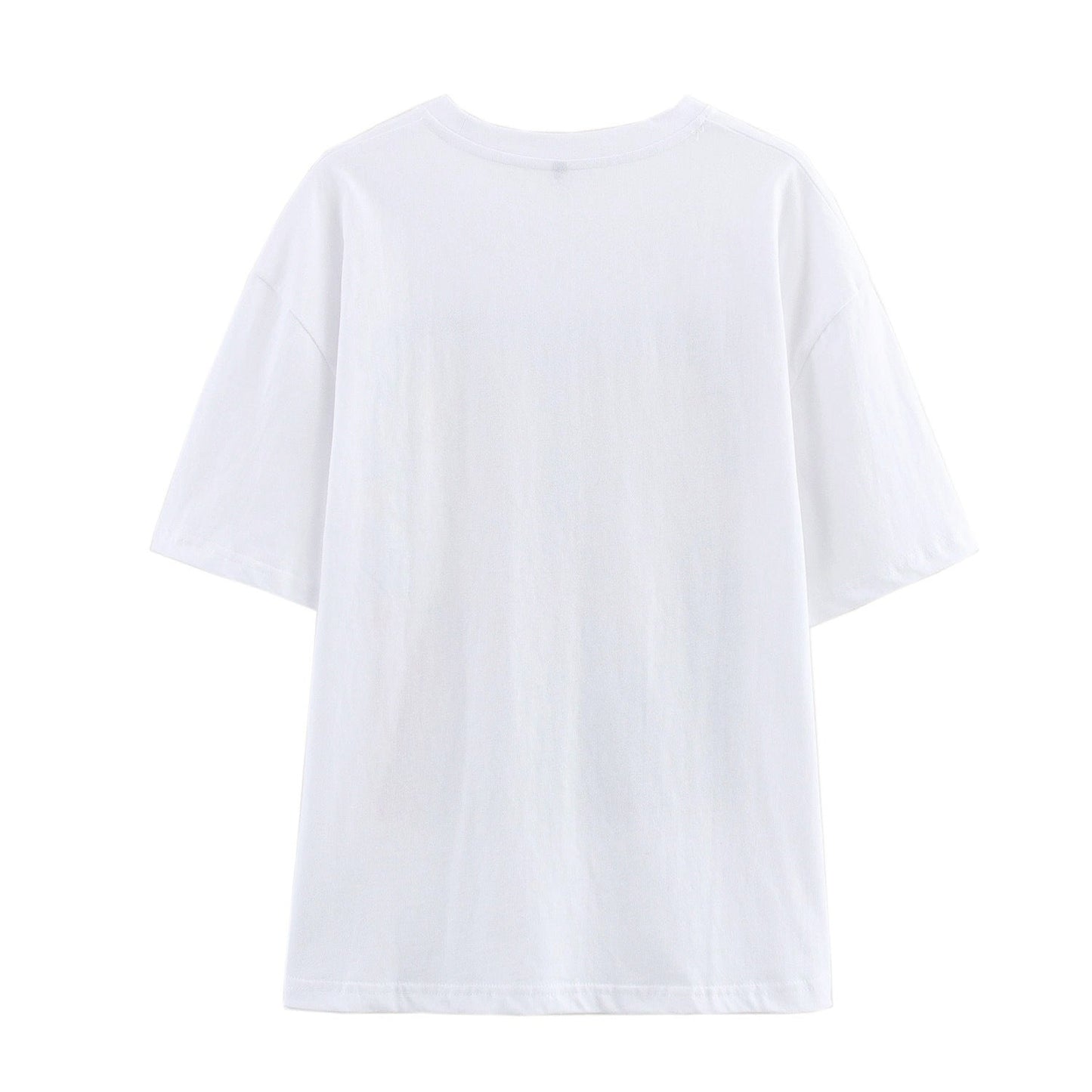 Dam T-shirt Avslappnad Bomull med Konstnärligt Tryck-2