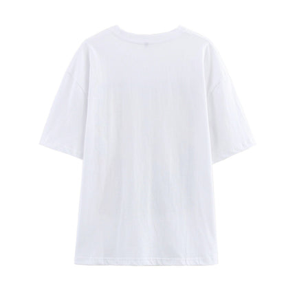 Dam T-shirt Avslappnad Bomull med Konstnärligt Tryck-2