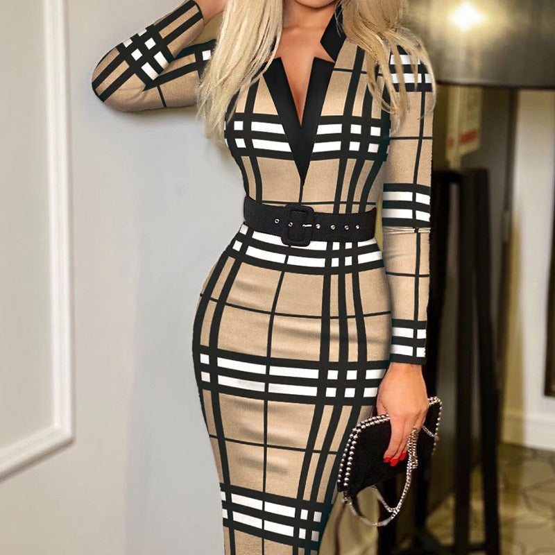 Dam Klänning Bodycon V-ringning Geometriskt Mönster Polyester-2