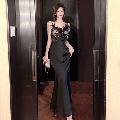 Damklänning Slim Fit V-hals Lång Ärmlös Högkvalitativt Tyg-2