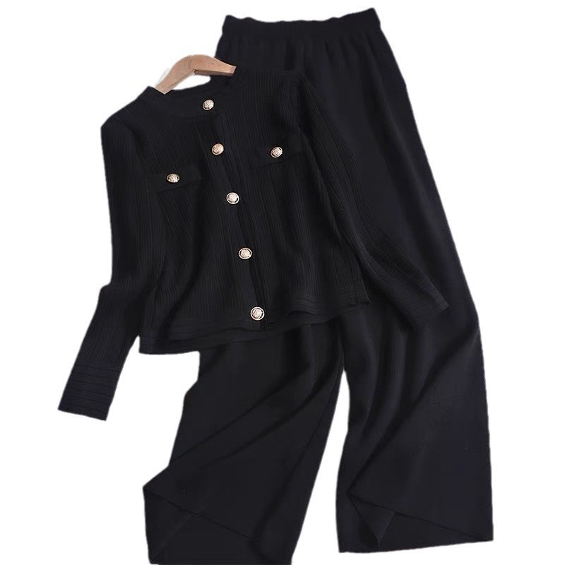 Dam Långärmad Kofta Vidskuren Byxor Spandex-3