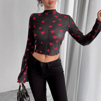 Dam Långärmad T-shirt med Klockärmar och Nätmaterial Slim Fit-3